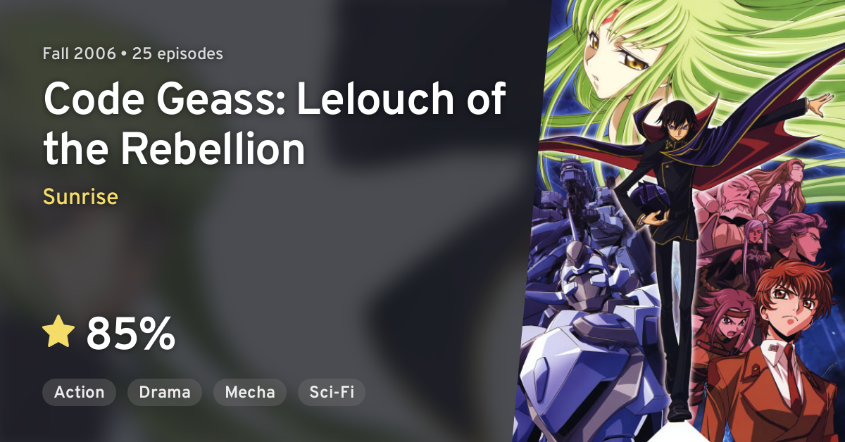 Code Geass Hangyaku No Lelouch Code Geass Lelouch Of The Rebellion Anilist