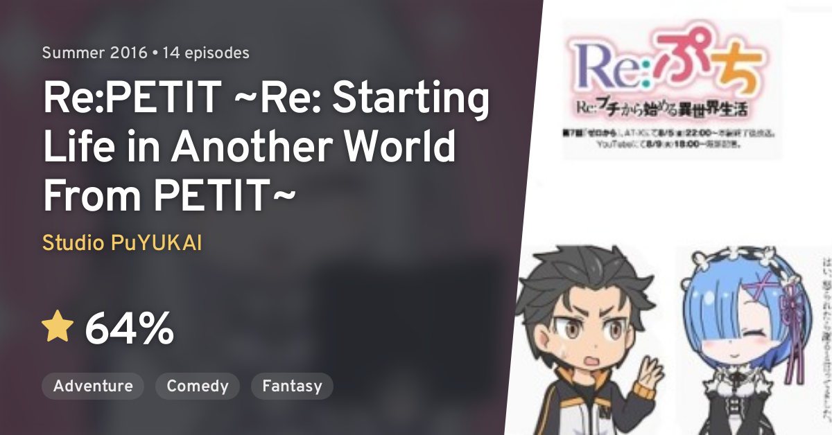 Re Petit Kara Hajimeru Isekai Seikatsu Re Petit Re Starting Life In Another World From Petit Anilist